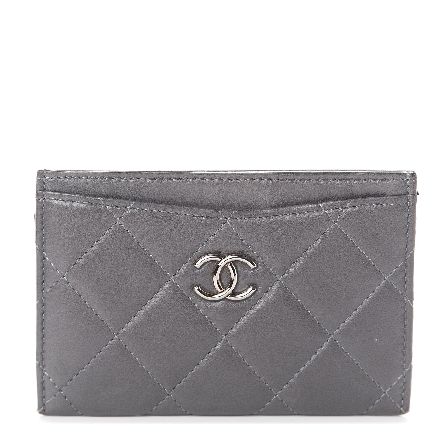 Lambskin Quilted Card Holder Grey