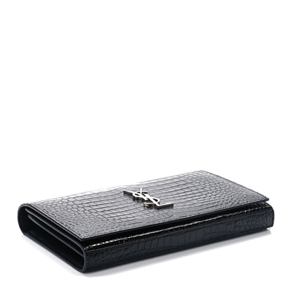 Saint Laurent Calfskin Crocodile Embossed Monogram Chain Wallet Black 4 of 11