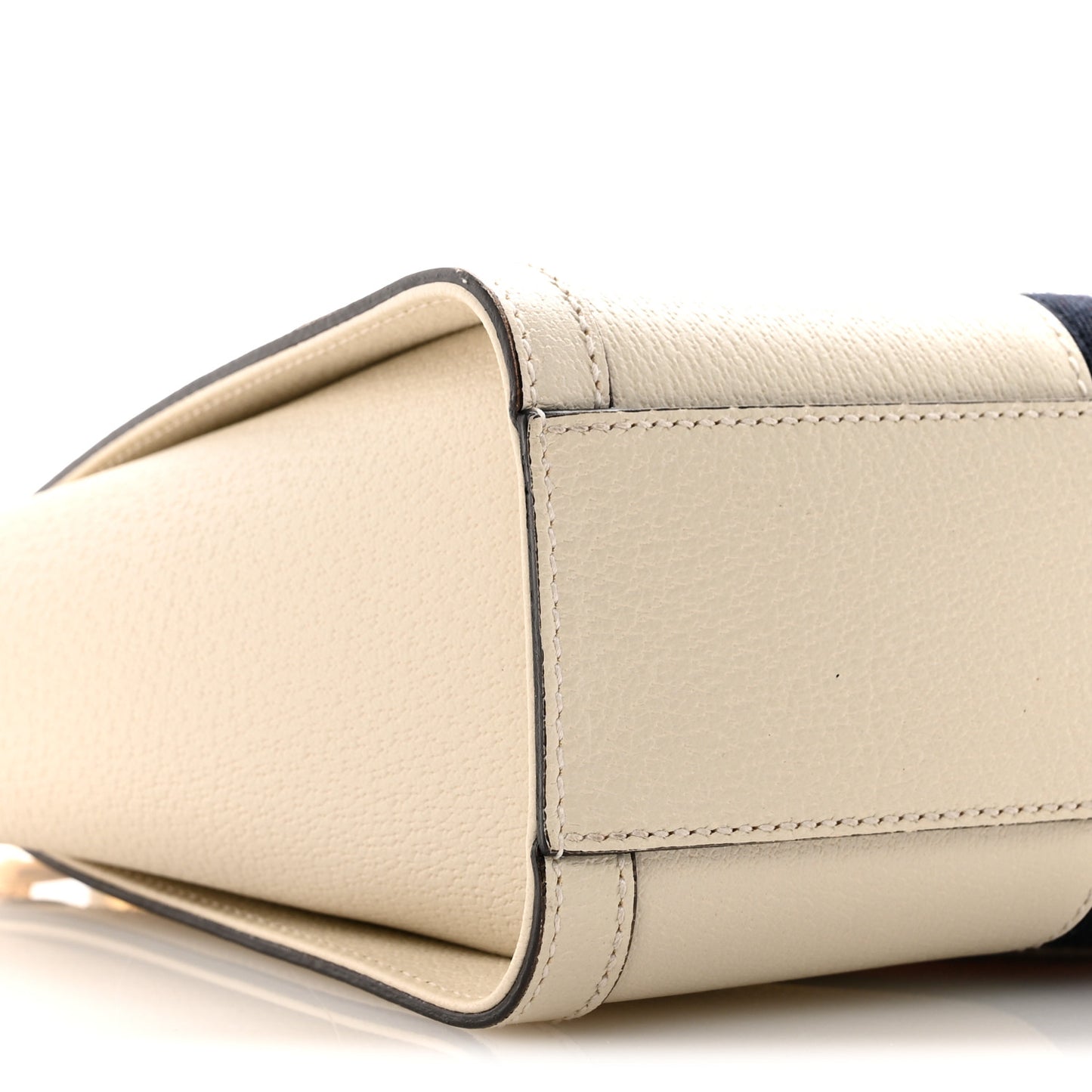 Textured Calfskin Web Small Ophidia Tote Bag Mystic White