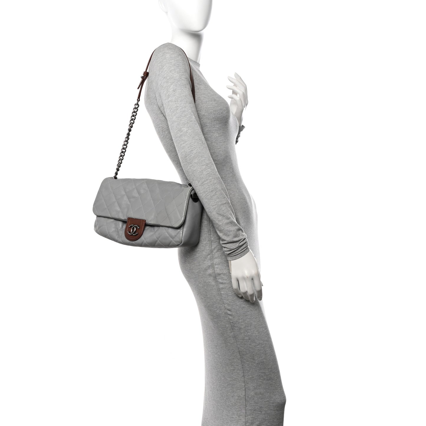 Calfskin Large Country Chic Flap Grey