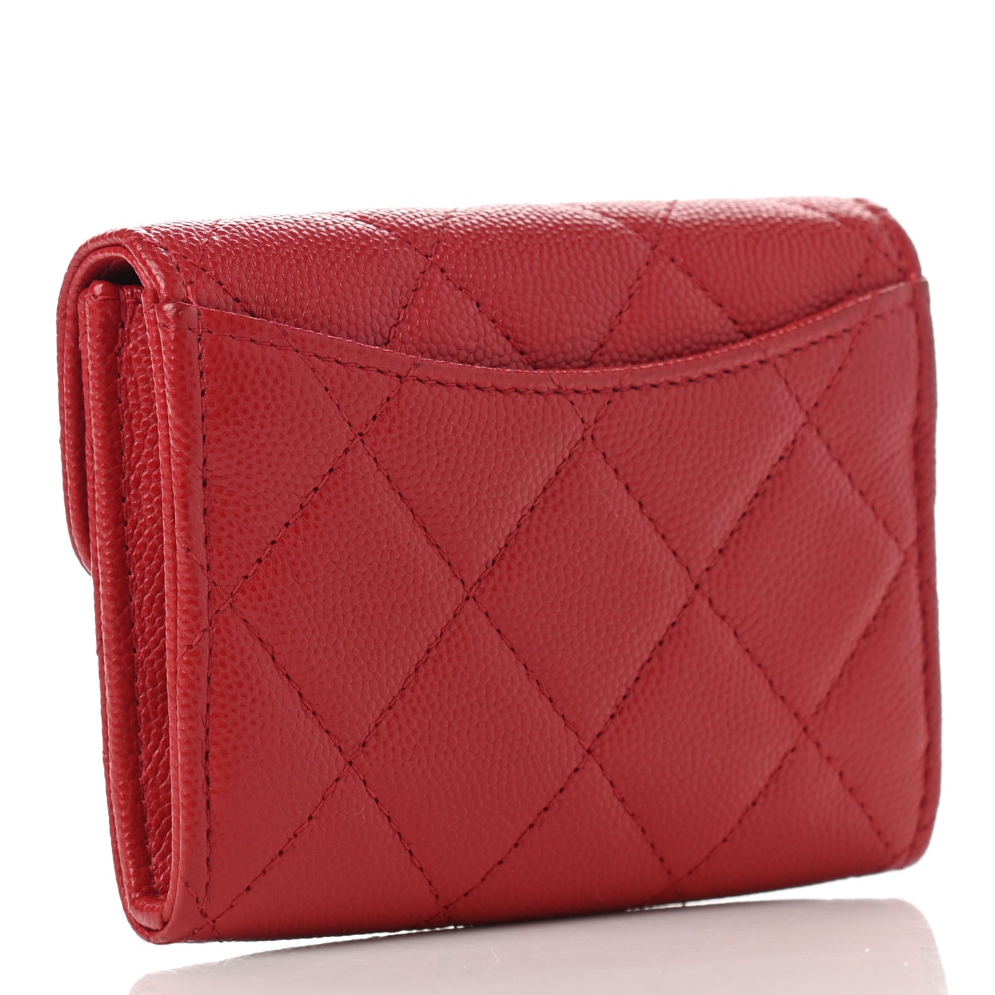 Caviar Quilted Flap Card Holder Wallet Red