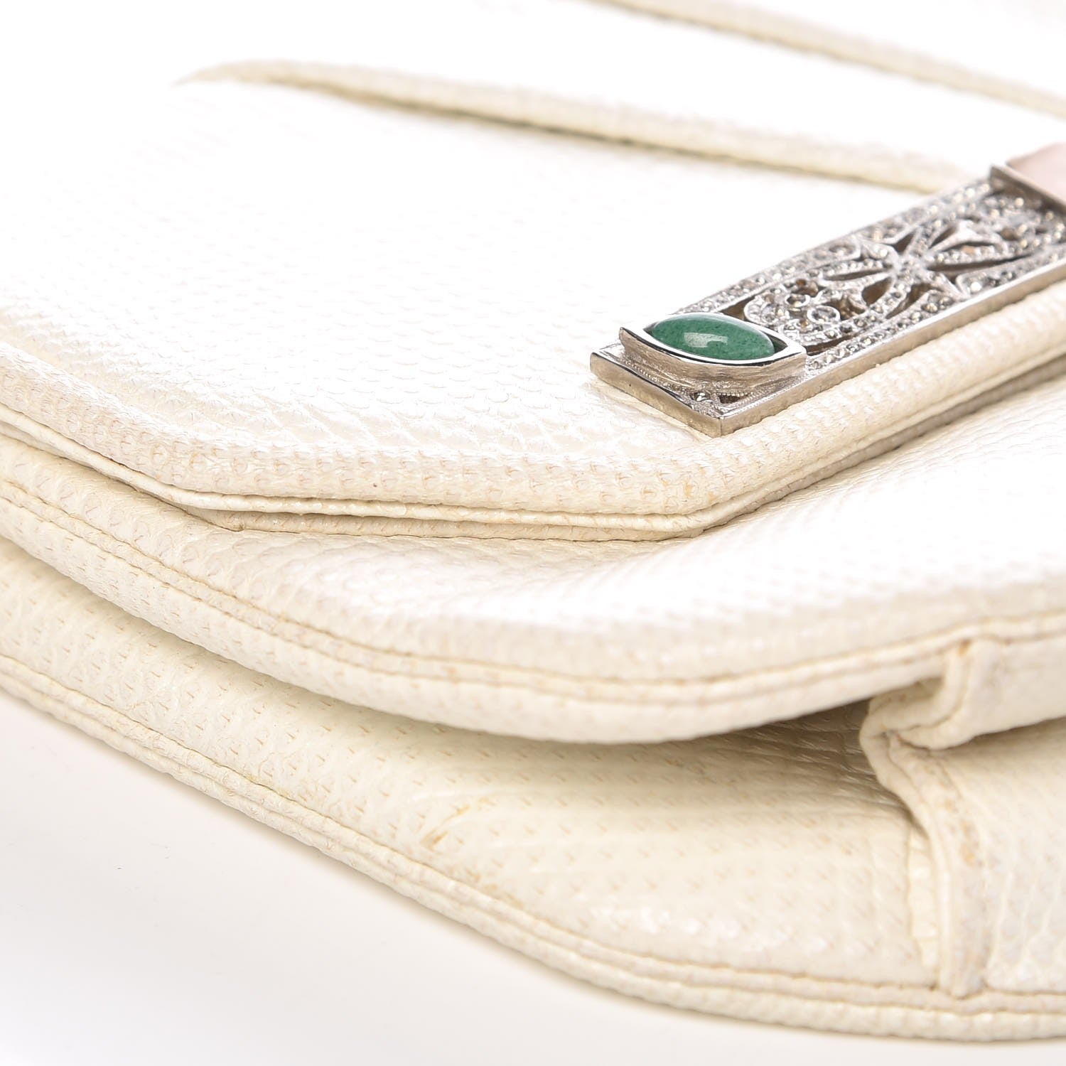 Judith Leiber Lizard Crystal Embellished Pleated Evening Bag White 12 of 14