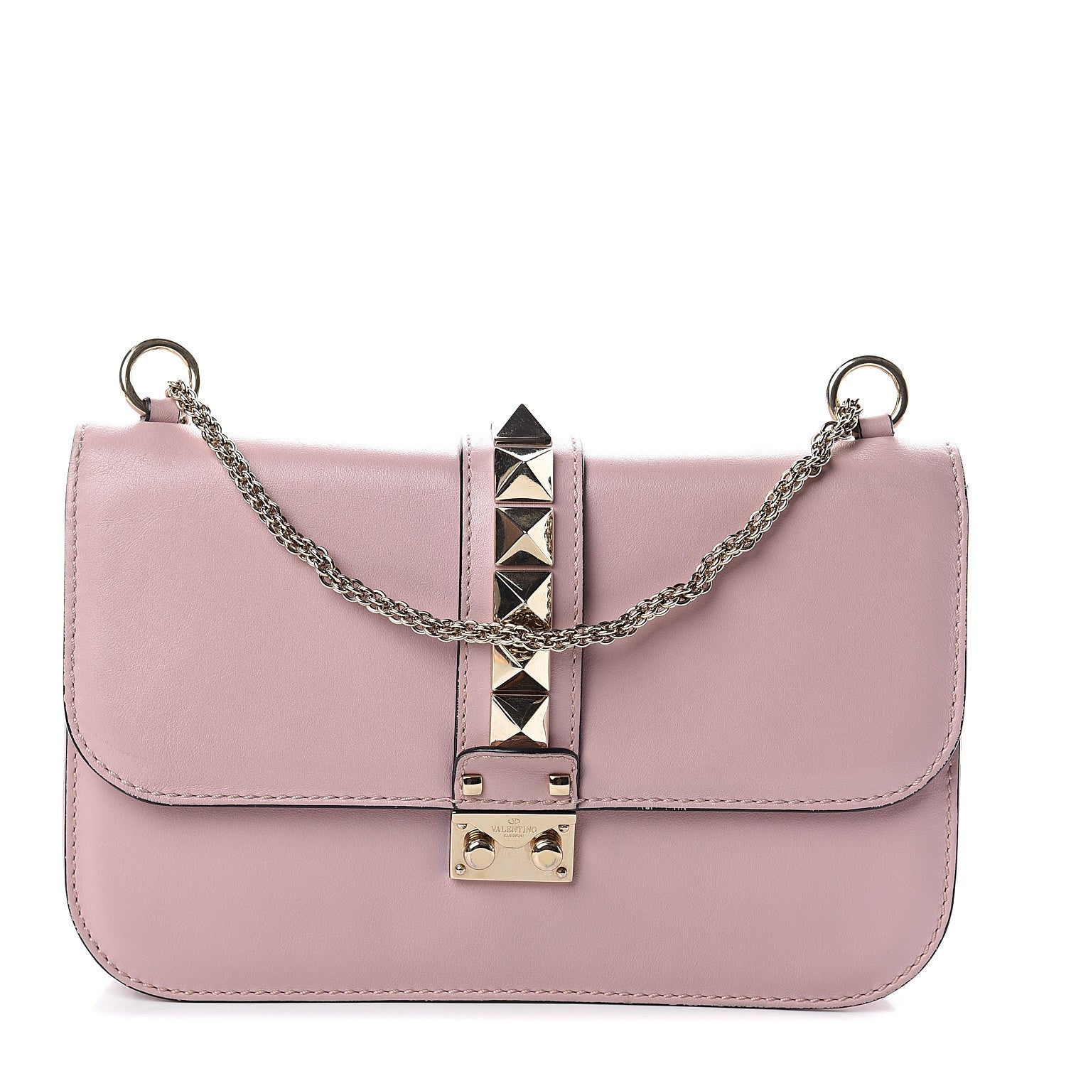 Valentino Garavani Vitello Medium Glam Lock Rockstud Flap Poudre 1 of 9