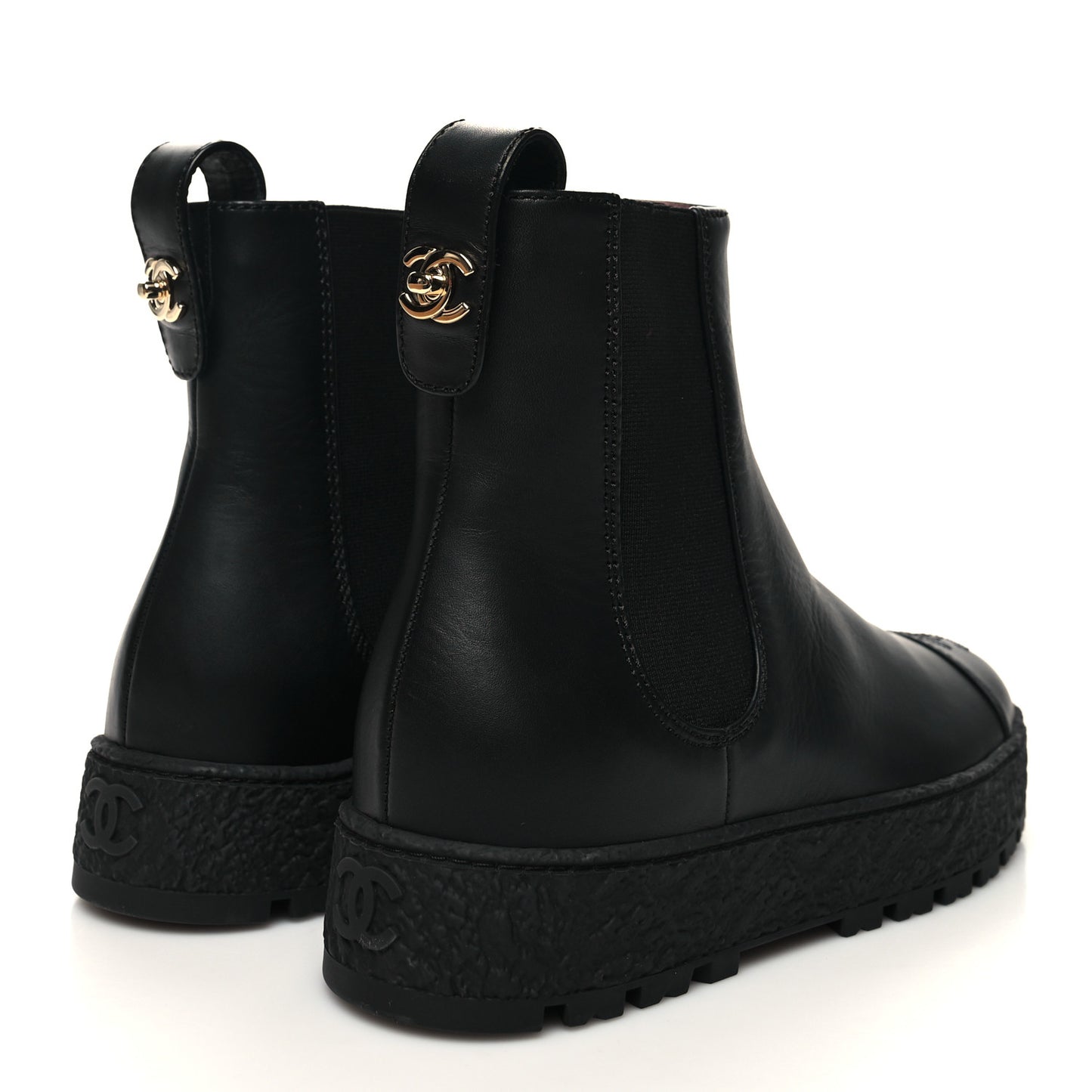 Calfskin Cap Toe CC Ankle Boots 37.5 Black