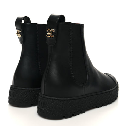 Chanel Calfskin Cap Toe CC Ankle Boots 37.5 Black 4 of 8