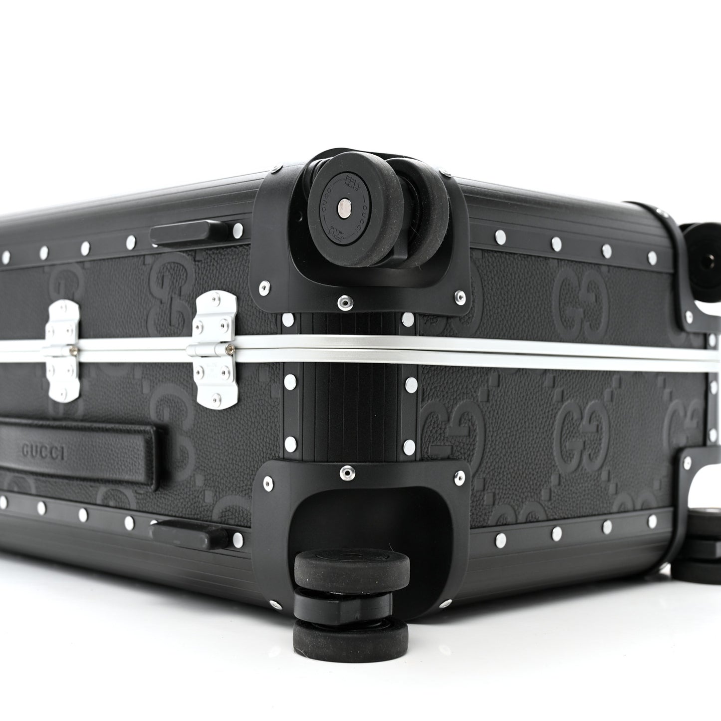 Aluminum GG Piuma Calfskin Jumbo GG Embossed Porter Cabin Plus Trolley Black