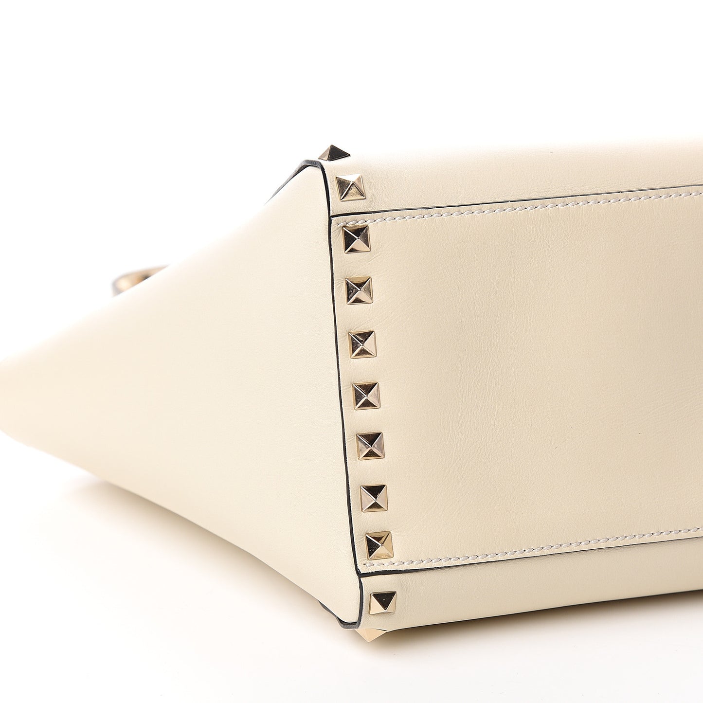 Vitello Small Rockstud Double Handle Tote Ivory