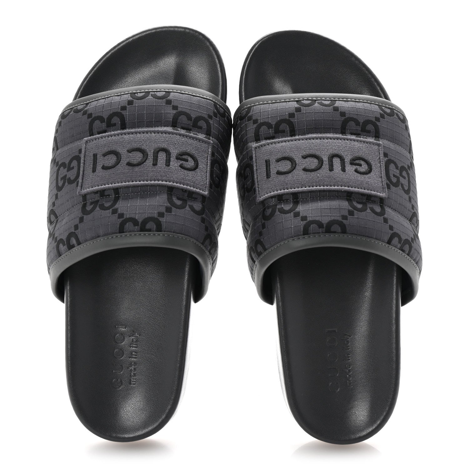Gucci Monogram Ripstop Demetra Mens Slide Sandals 8 Grey Black 2 of 10