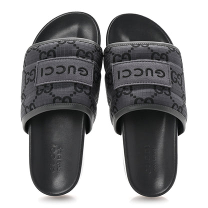 Gucci Monogram Ripstop Demetra Mens Slide Sandals 8 Grey Black 2 of 10