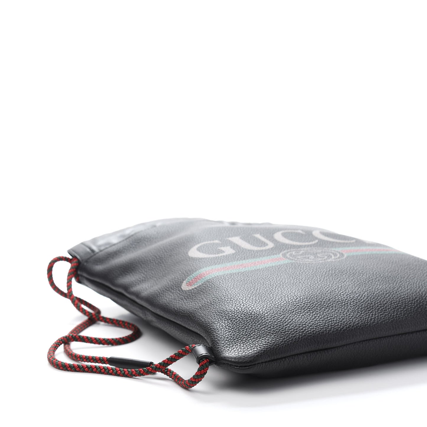 Calfskin Logo Drawstring Backpack Black