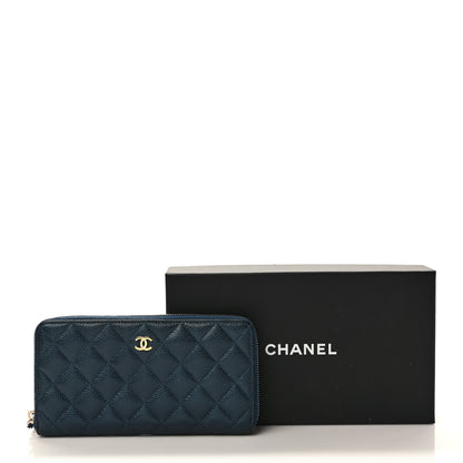 Chanel Metallic Caviar Quilted Large Gusset Zip Around Wallet Dark Blue 8 of 8