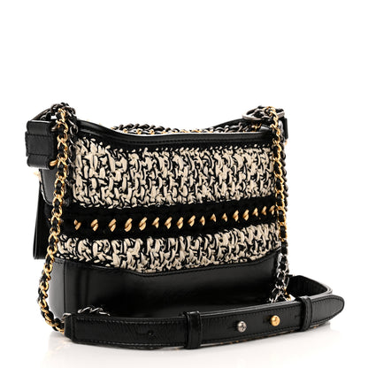 Chanel Cotton Raffia Calfskin Small Gabrielle Hobo Black White 3 of 10