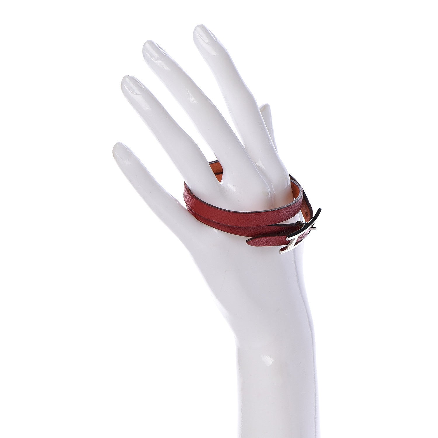 Hermes Epsom Behapi Double Tour Bracelet S Rouge Casaque Orange 2 of 6