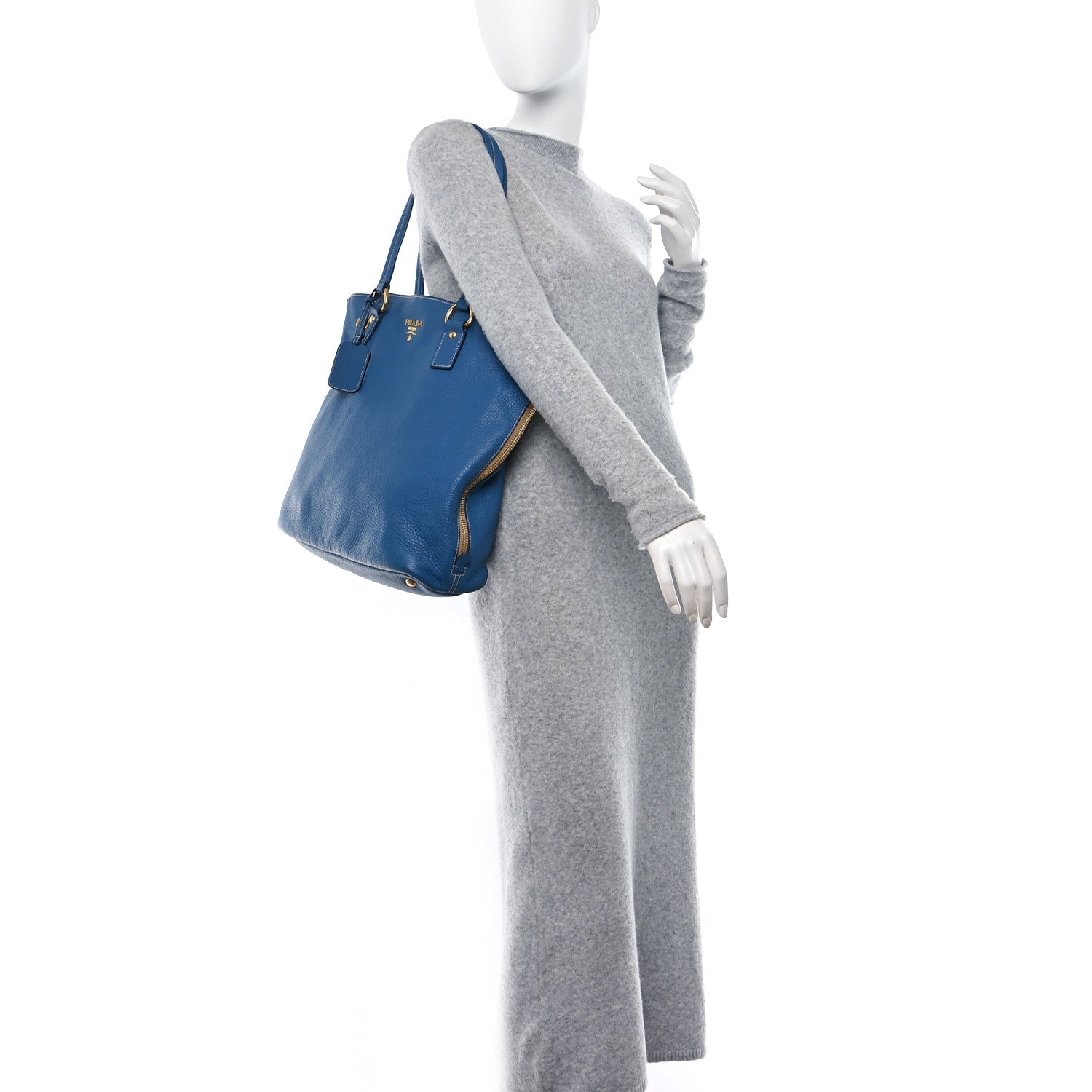 Prada Vitello Phenix Side Zip Tote Cobalto 3 of 11