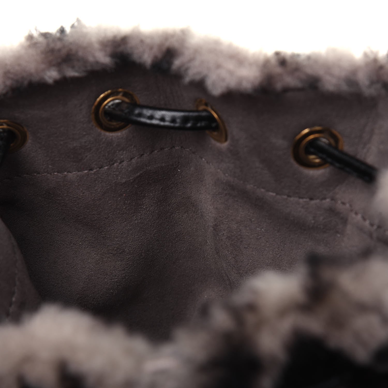 Fendi Shearling F is Fendi Macro FF 1974 Diagonal Mini Mon Tresor Bucket Bag Dove Black 10 of 18