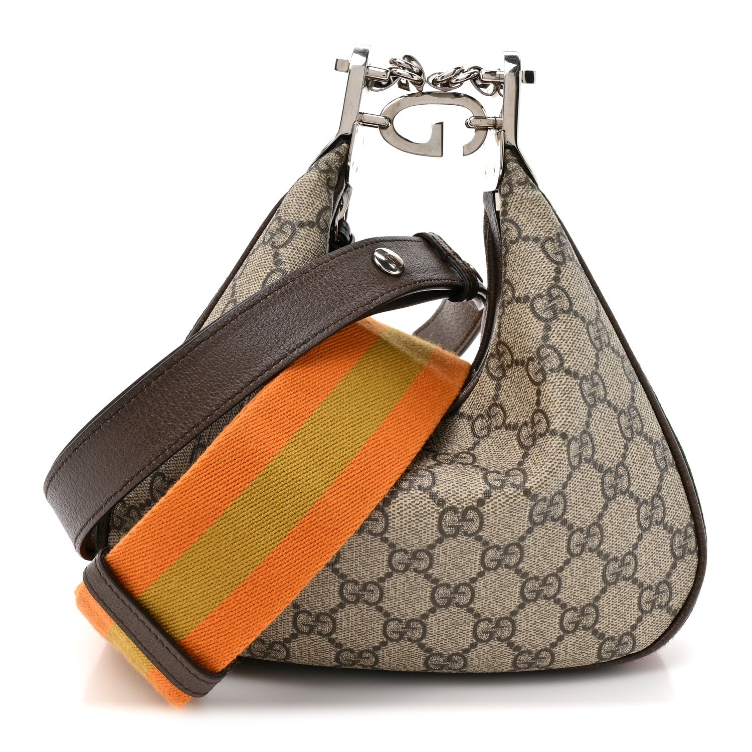Gucci GG Supreme Monogram Textured Calfskin Web Small Attache Shoulder Bag Beige Ebony New Acero 1 of 10