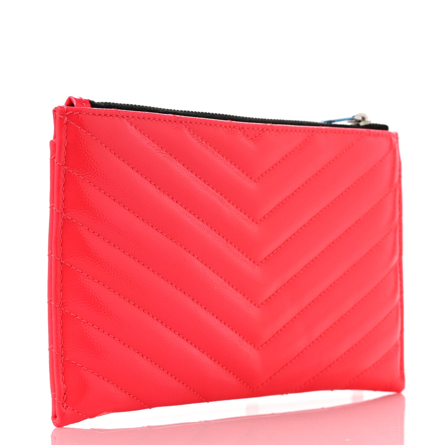 Patent Grain De Poudre Matelasse Chevron Monogram Bill Pouch Neon Pink