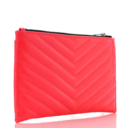 Saint Laurent Patent Grain De Poudre Matelasse Chevron Monogram Bill Pouch Neon Pink 3 of 6
