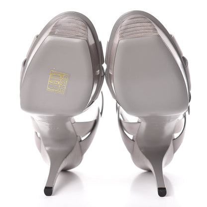 Saint Laurent Calfskin Tribute 75 Platform Sandals 38.5 Oyster Gray 5 of 9