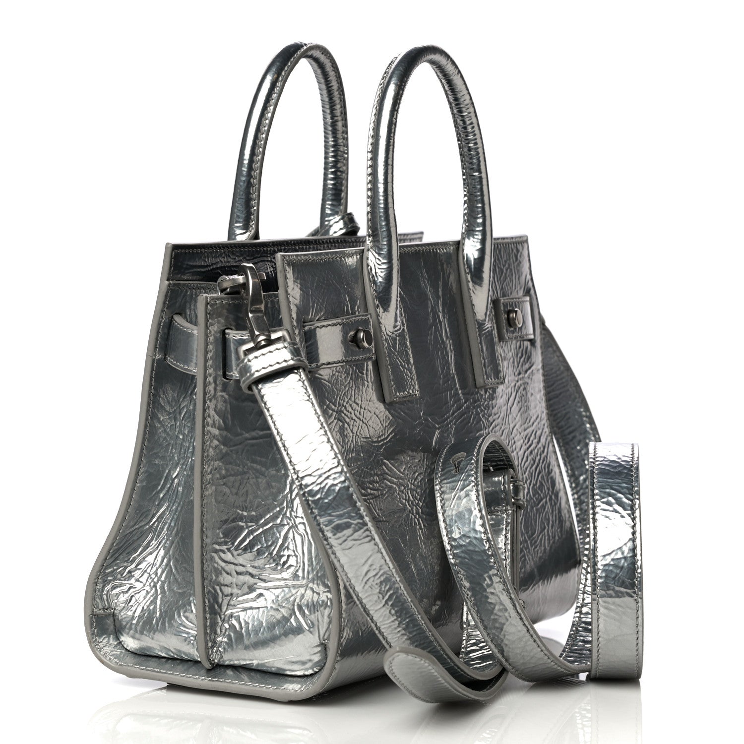 Saint Laurent Metallic Crinkled Calfskin Nano Supple Sac De Jour Silver 2 of 17