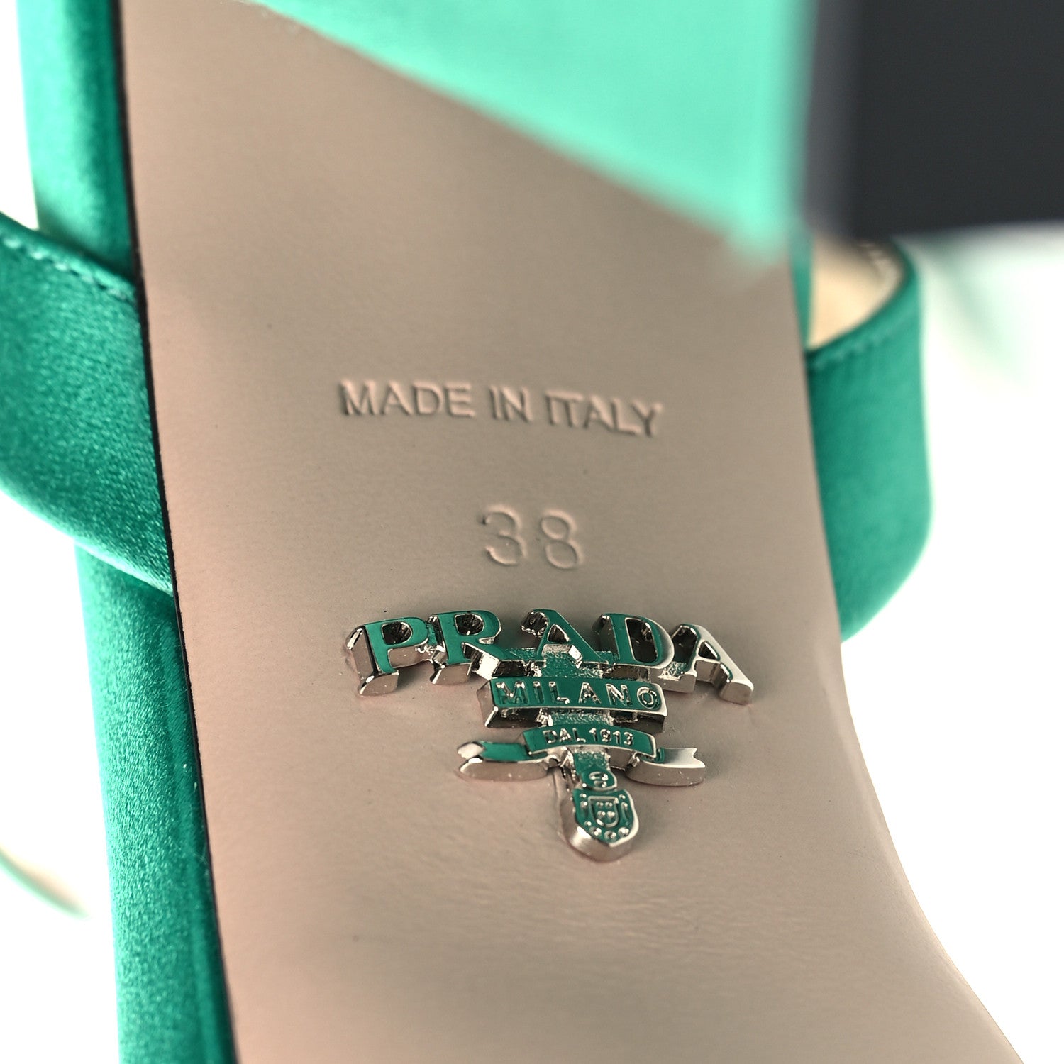 Prada Satin Metal Triangle Logo Ankle Strap 40/135mm Platform Sandals 38 Assenzio 6 of 9