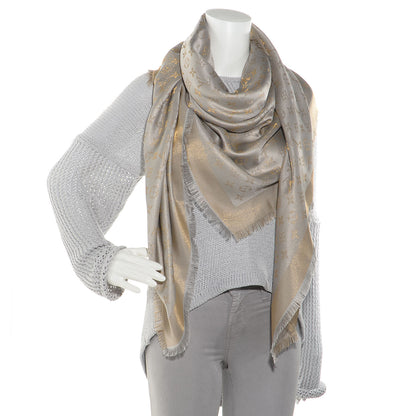 Louis Vuitton Monogram Silk Wool Shine Shawl Beige 2 of 5