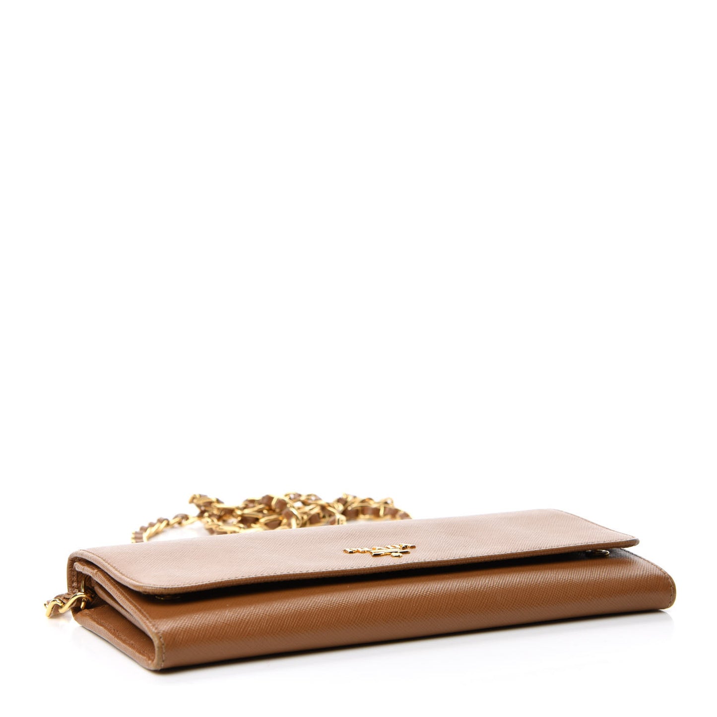 Saffiano Metal Oro Chain Wallet Caramel