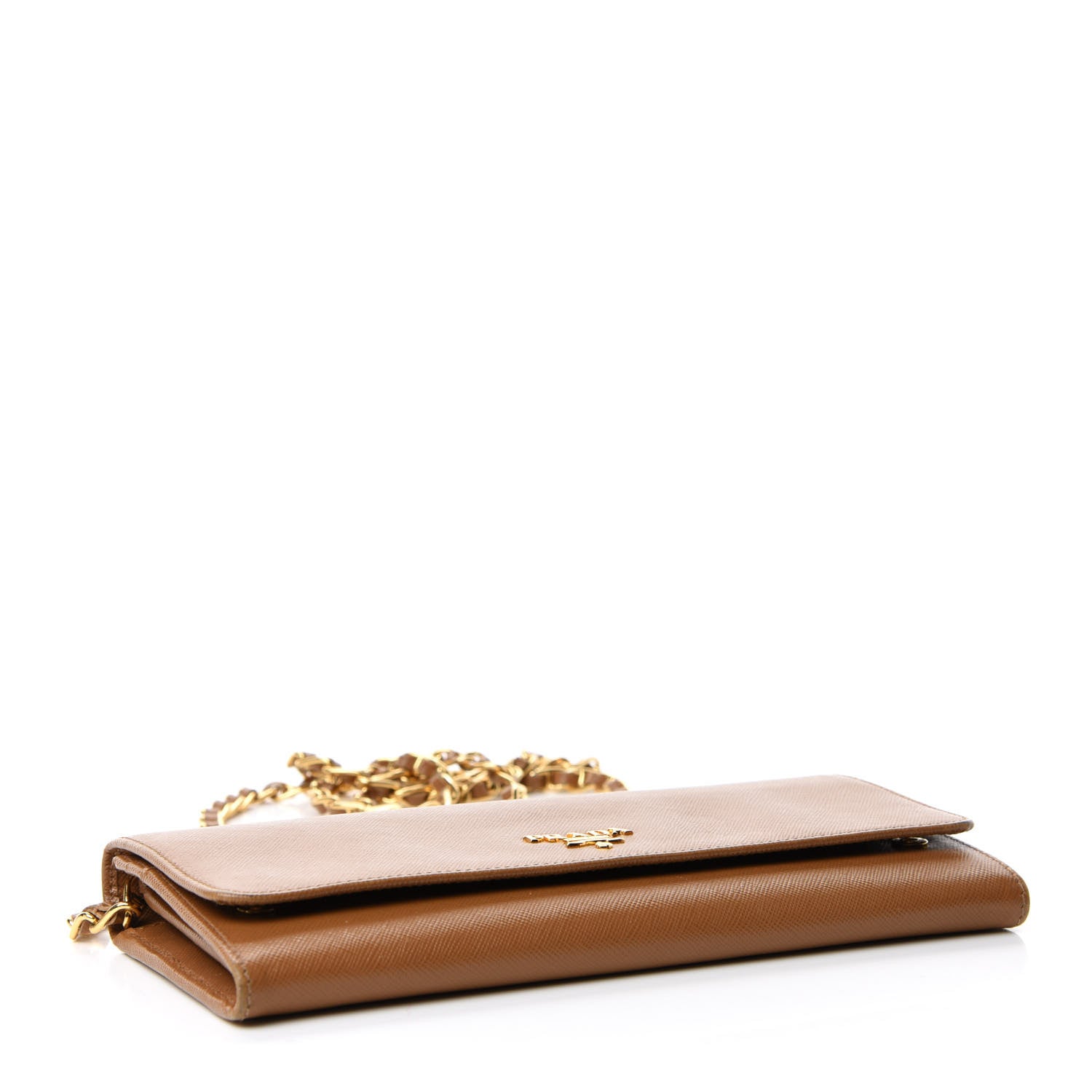 Prada Saffiano Metal Oro Chain Wallet Caramel 4 of 8