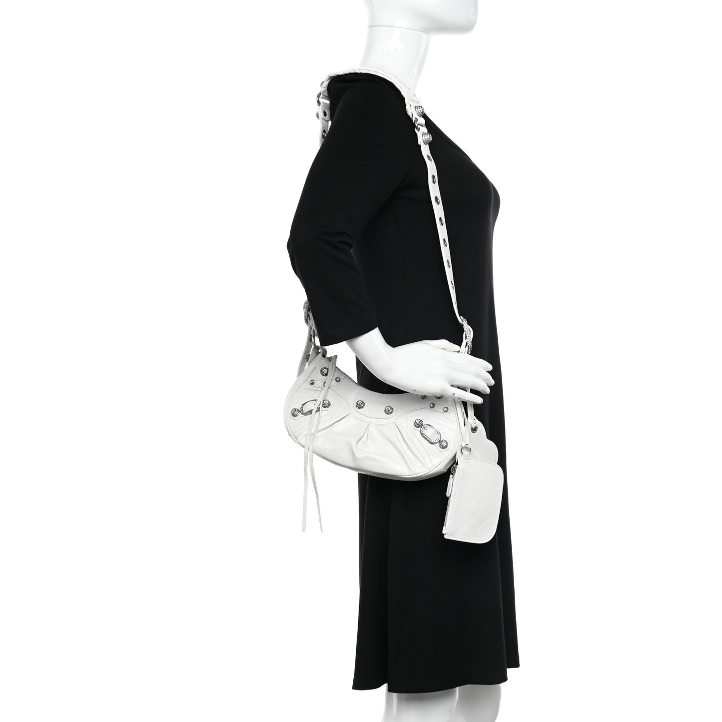 Agneau Arena Crystal Le Cagole Shoulder Bag XS Optic White