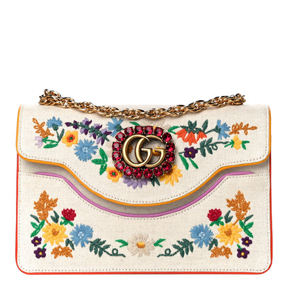 Gucci Linen Canvas Embroidered Small Shoulder Bag White 1 of 12