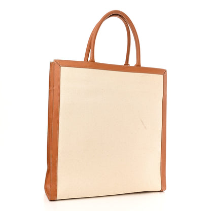 Celine Canvas Calfskin Logo Print Vertical Cabas Natural Tan 3 of 11