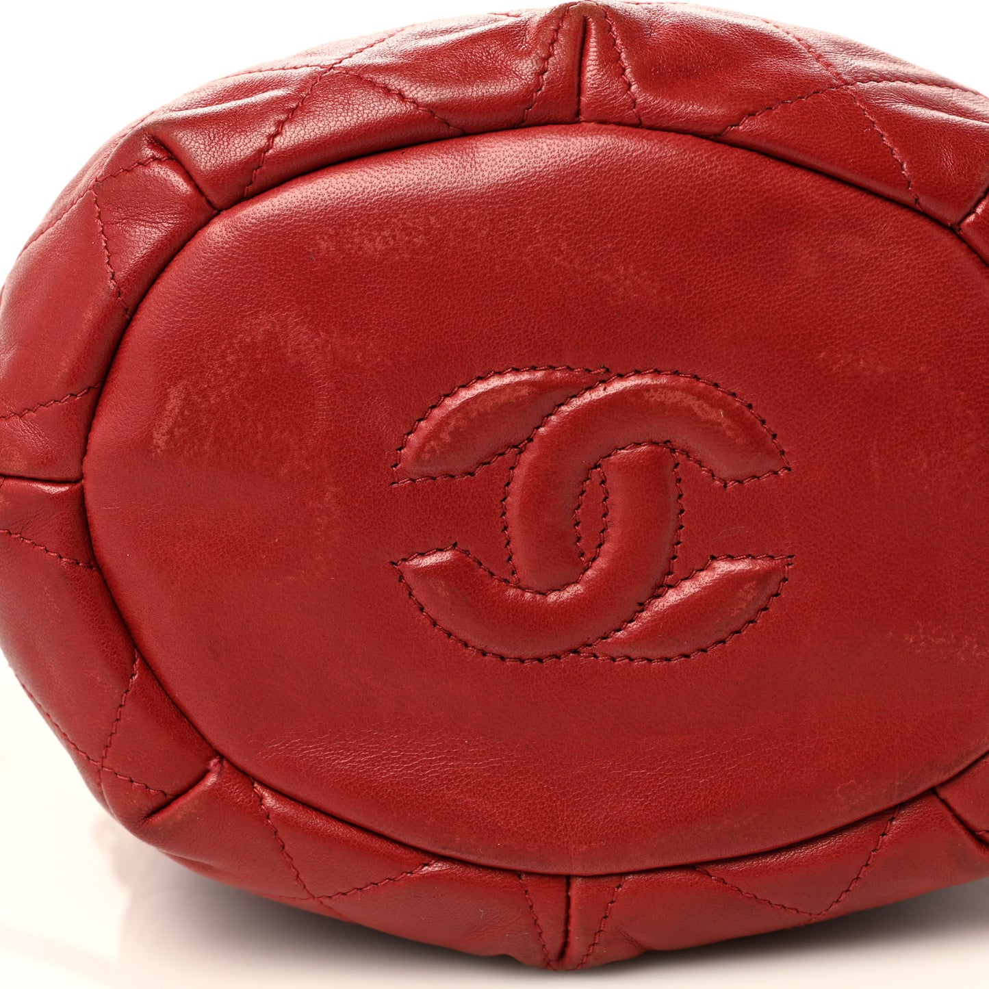 Lambskin Quilted Mini Drawstring Bucket Bag Red