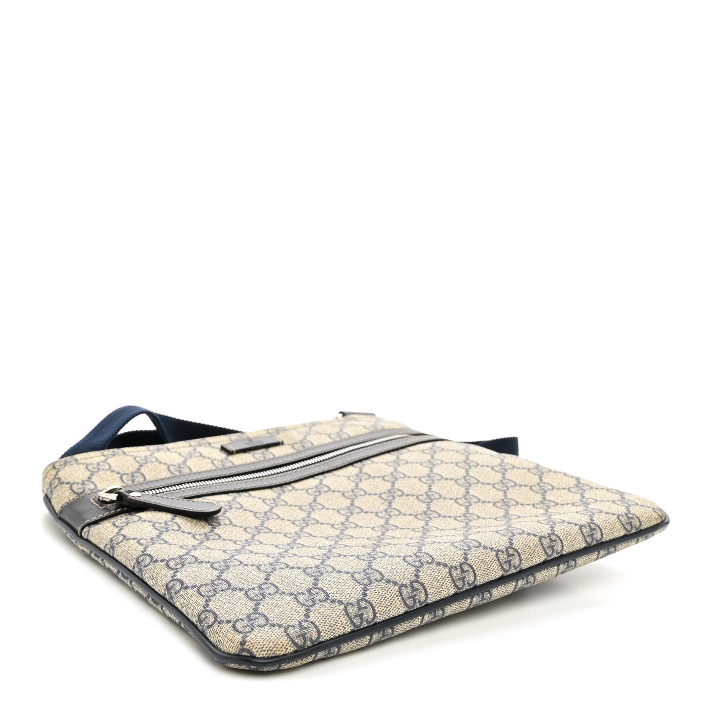 GG Supreme Monogram Small Flat Side Zip Messenger Bag Beige Blue