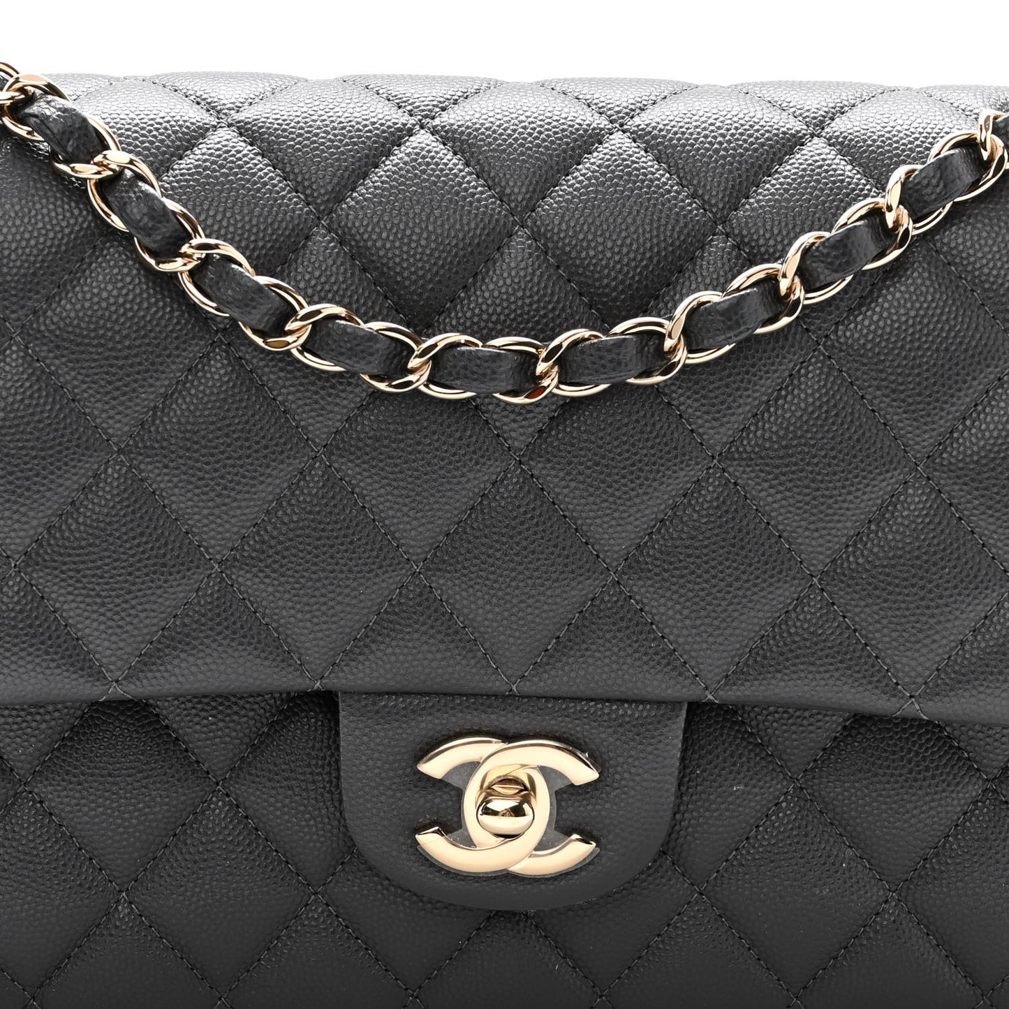 Caviar Quilted Medium Double Flap Dark Grey