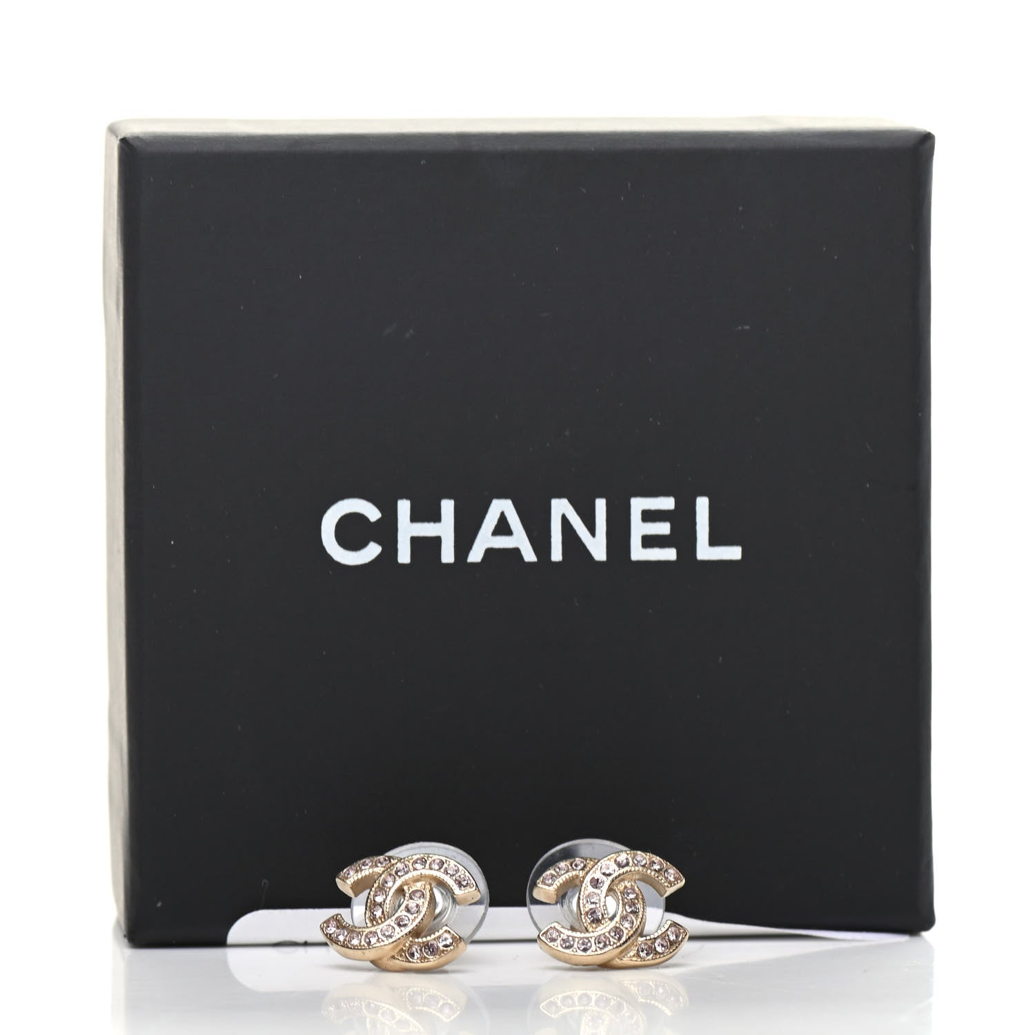 Chanel Crystal Timeless CC Earrings Gold Light Purple 5 of 5