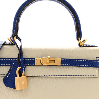 Hermes Epsom Bi-Color Horseshoe Kelly Sellier 25 Craie Bleu Electrique 8 of 13