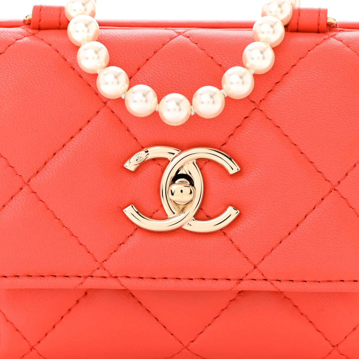Chanel Lambskin Pearl Quilted Flap Clutch With Chain Coral 9 of 12