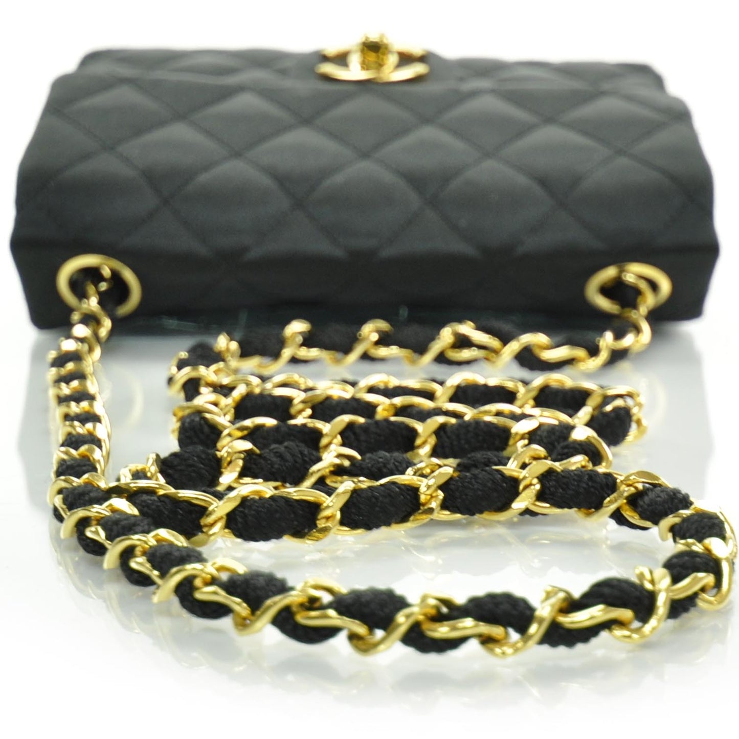 Satin Quilted Mini Flap Black