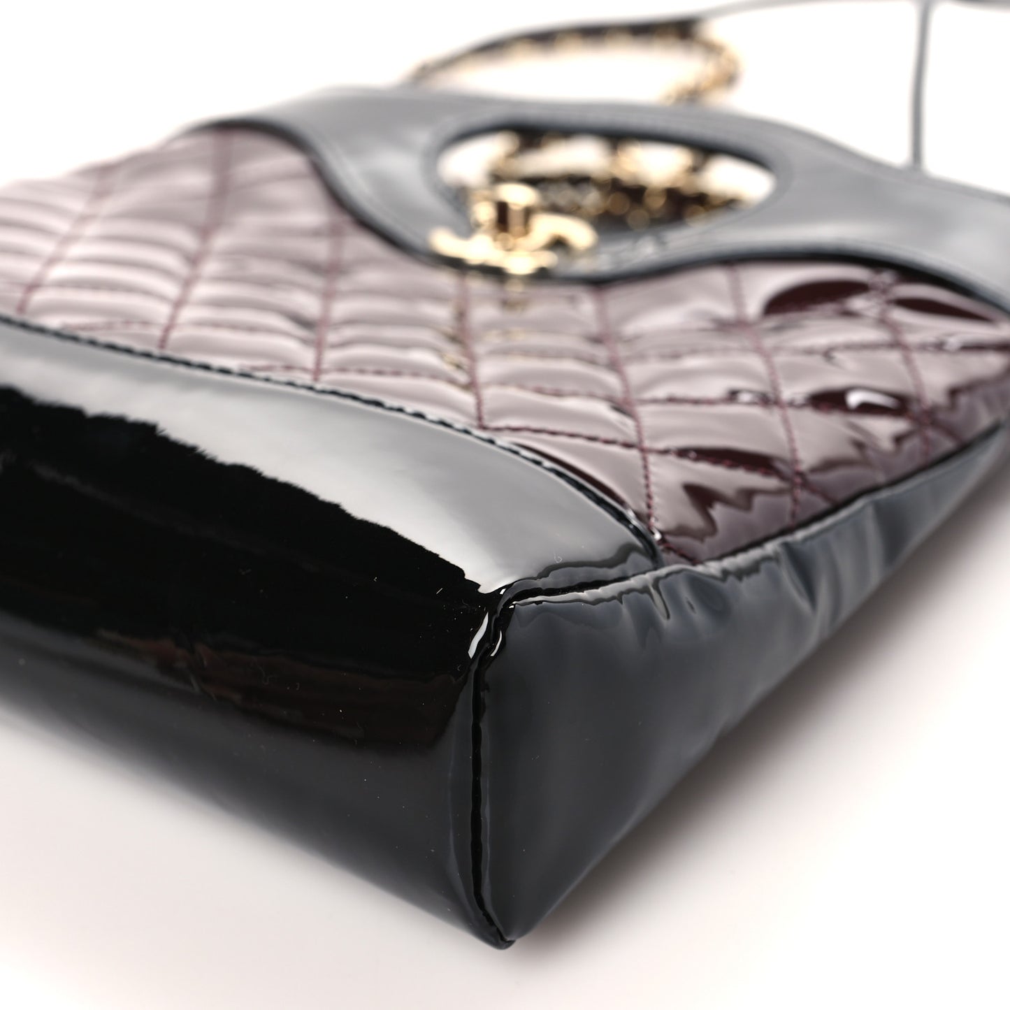 Patent Calfskin Quilted Mini 31 Shopping Bag Burgundy Black