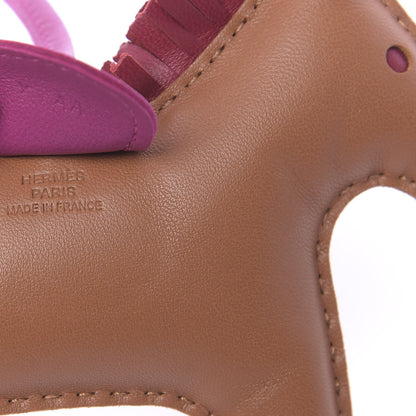 Hermes Milo Lambskin Grigri Rodeo Horse Bag Charm MM Gold Rubis Rose Pourpre 4 of 5