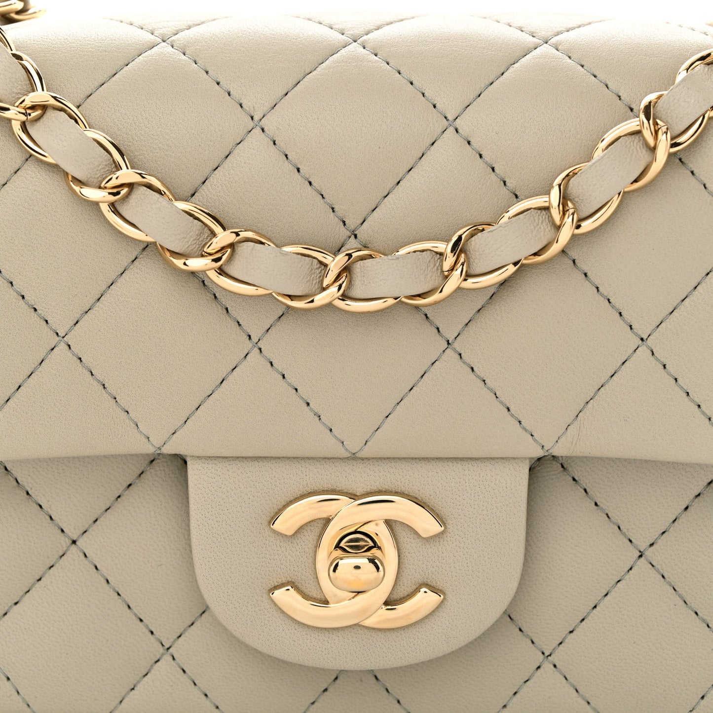 Lambskin Quilted Mini Rectangular Flap Grey