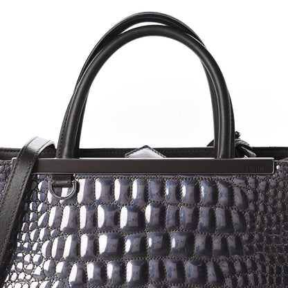 Fendi Metallic Calfskin Crocodile Embroidered Petite 2Jours Tote Silver Mirror 15 of 15