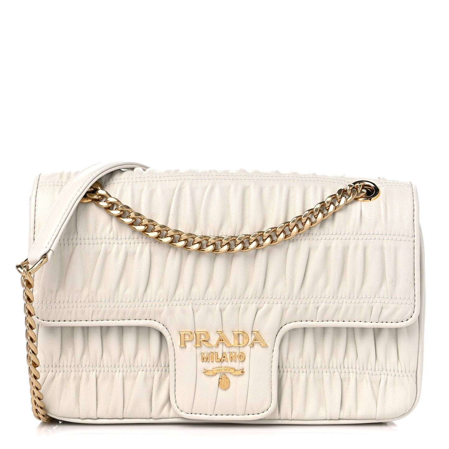Nappa Gaufre Medium Chain Flap Shoulder Bag White