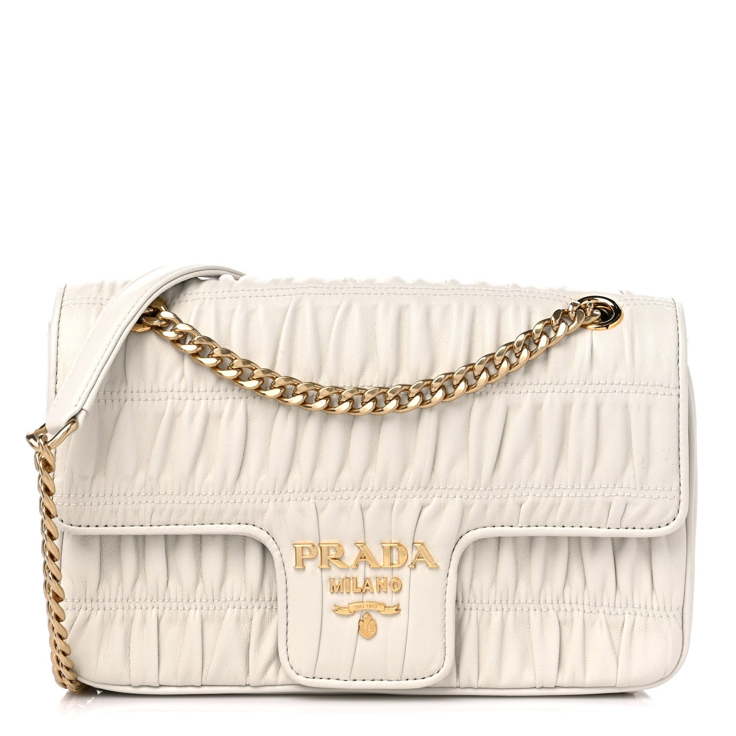 Prada Nappa Gaufre Medium Chain Flap Shoulder Bag White 1 of 10