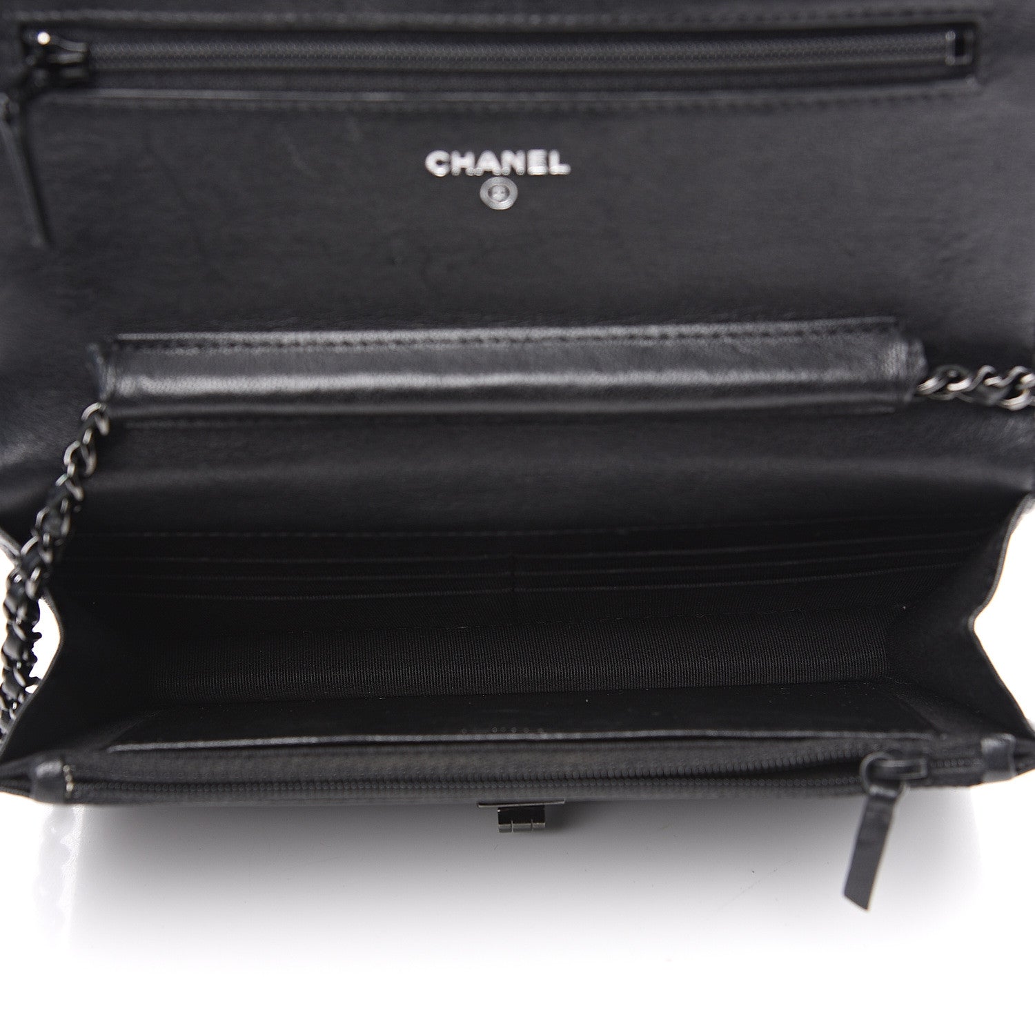 Chanel Sheepskin Chevron Reissue Wallet On Chain WOC So Black 4 of 14