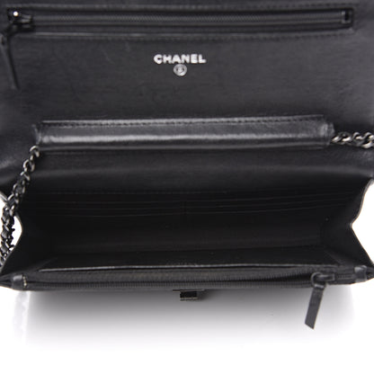 Chanel Sheepskin Chevron Reissue Wallet On Chain WOC So Black 4 of 14