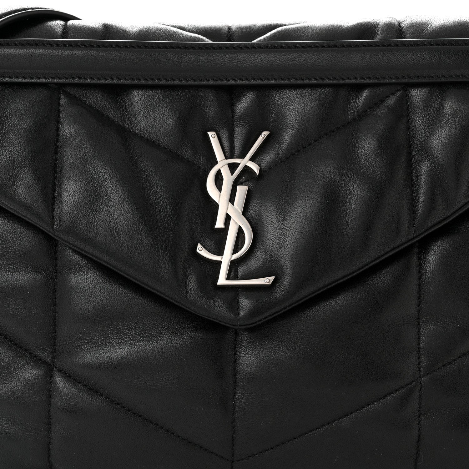 Saint Laurent Lambskin Quilted Medium Loulou Puffer Monogram Chain Satchel Black 8 of 10