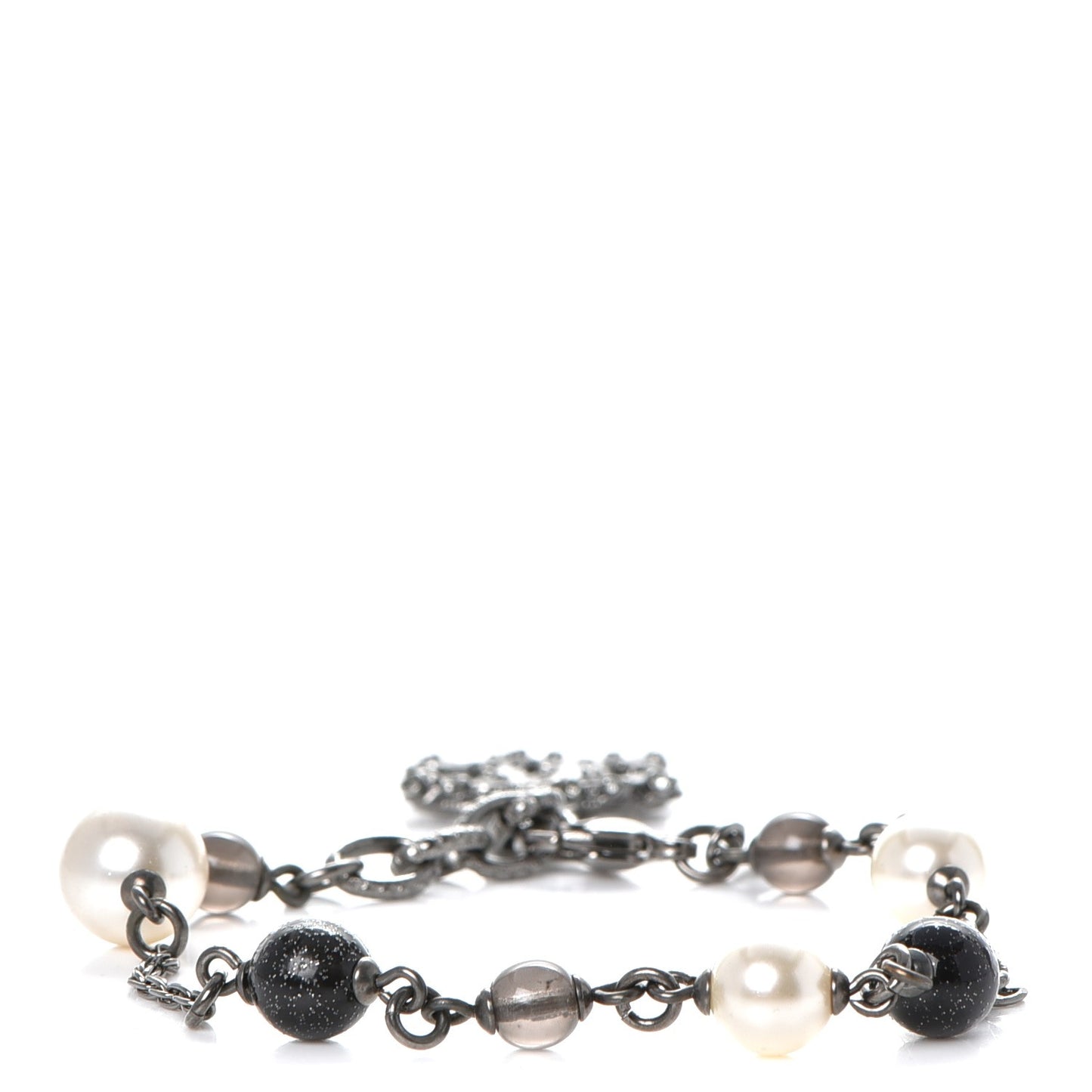 Pearl Beaded CC Bracelet Black Silver