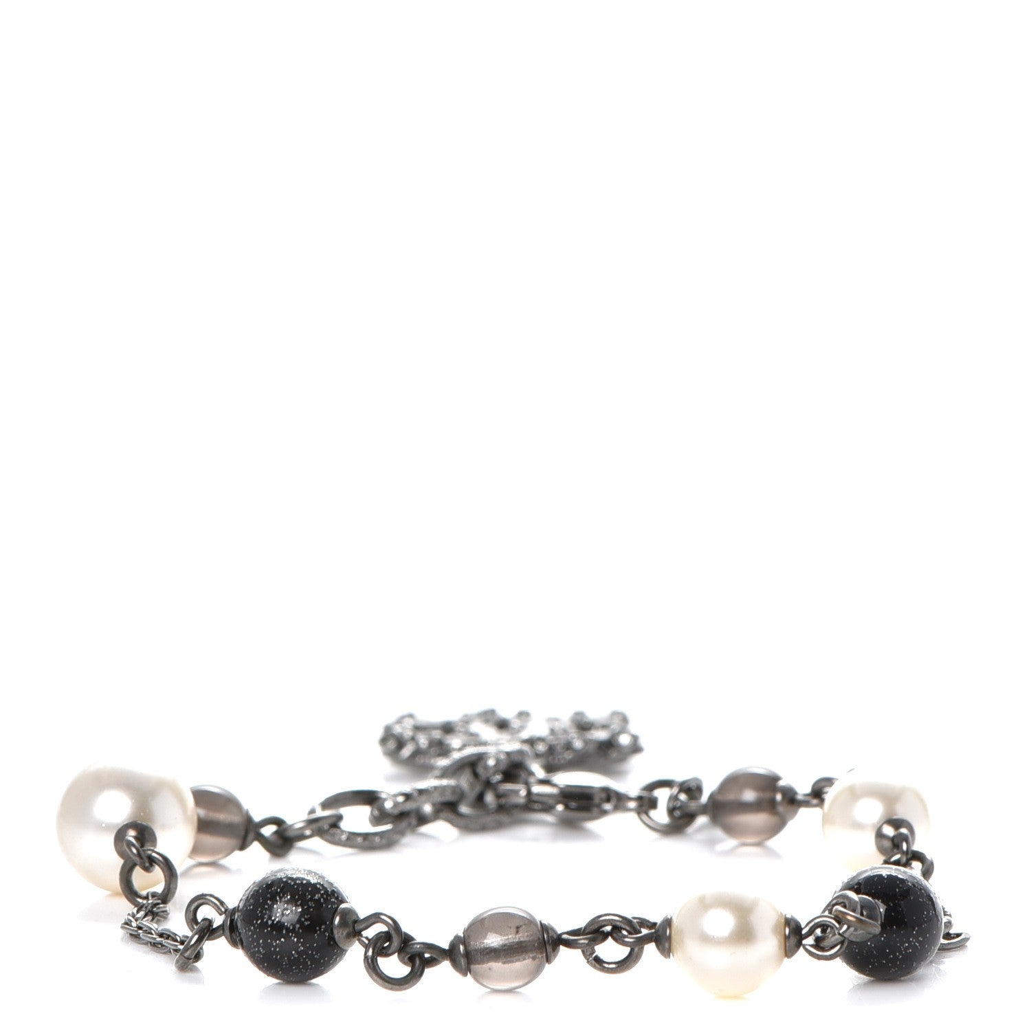 Chanel Pearl Beaded CC Bracelet Black Silver 3 of 6