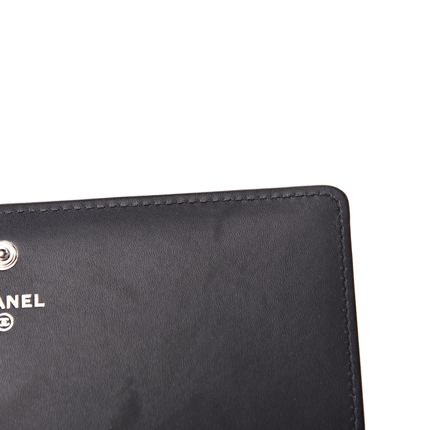Glazed Calfskin Quilted Coco Boy Large Gusset Flap Wallet Black